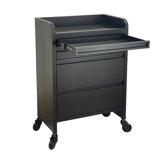 Fusion PLUS Black 4 Drawer Hairdressing Beauty Trolley - Click'n Clean Castor Wheels