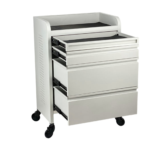 Fusion PLUS White 4 Drawer Hairdressing Beauty Trolley - Click'n Clean Castor Wheels