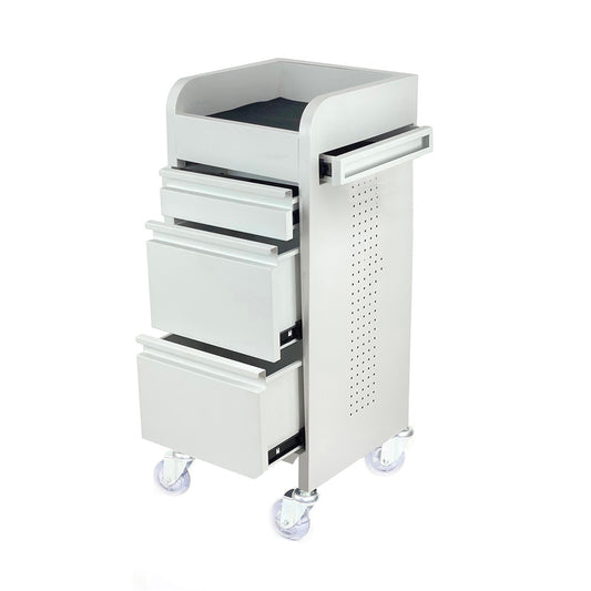 Fusion White 4 Drawer Salon Trolley - White - Clear Castor Wheels