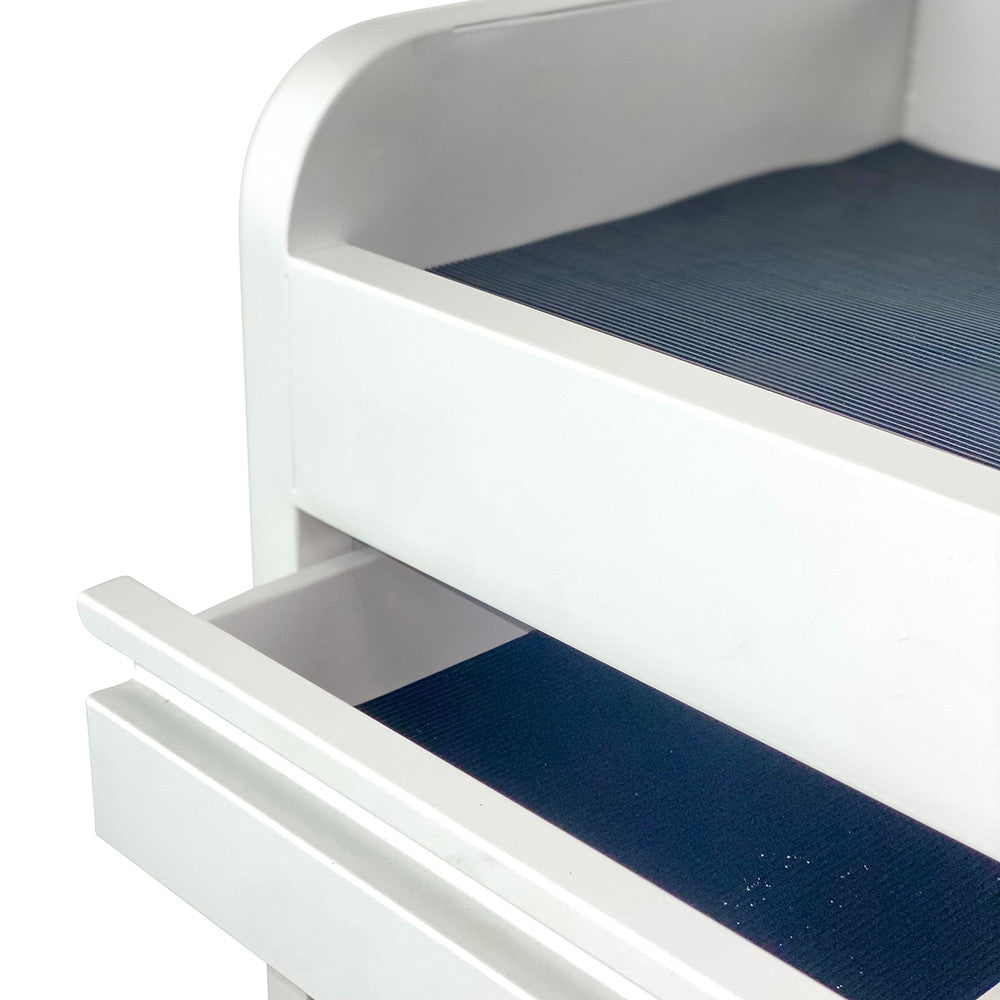 Fusion White 4 Drawer Salon Trolley - White - Clear Castor Wheels