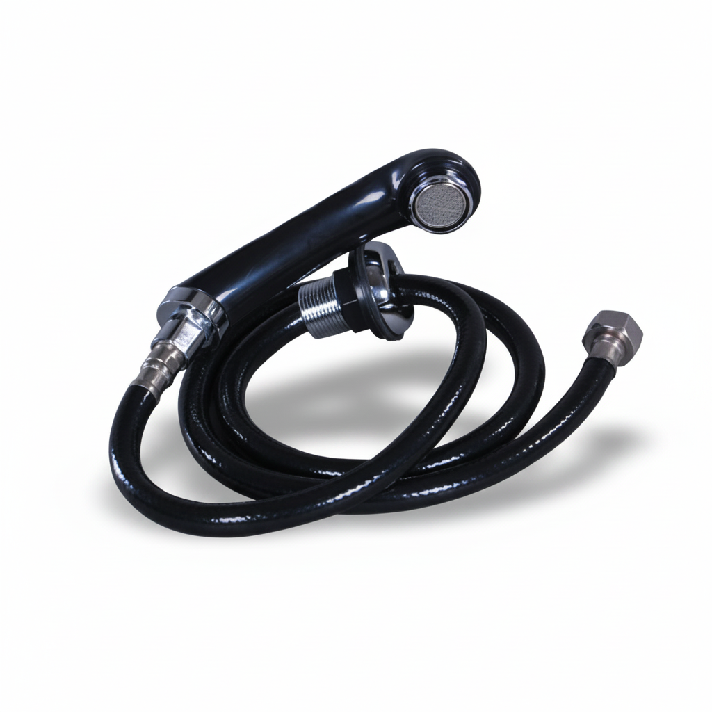 Square black shower head and hose product image