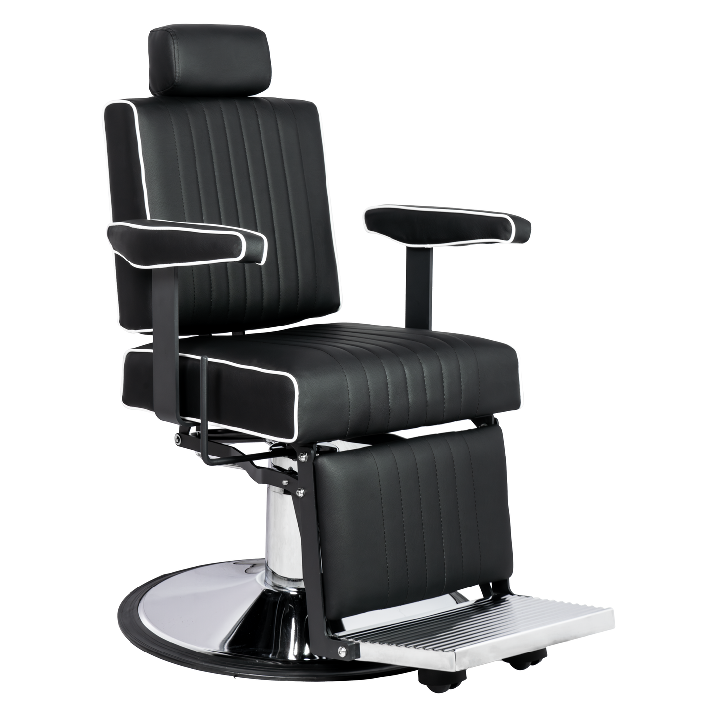 Karma Nerang Barber Chair Black & Chrome with White Piping