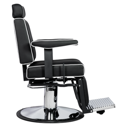 Karma Nerang Barber Chair Black & Chrome with White Piping