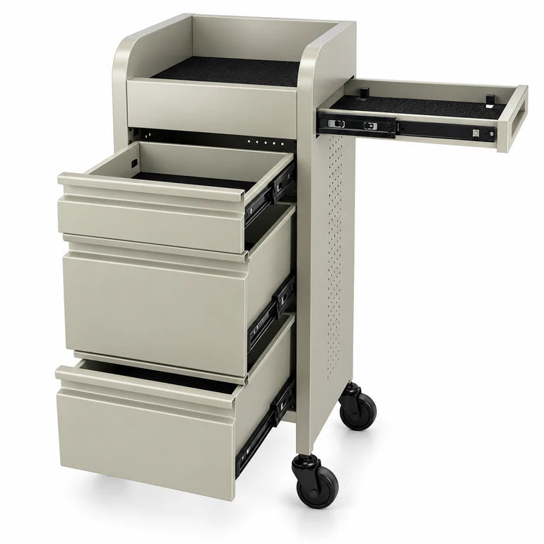 Fusion Oyster 4 Drawer Hairdressing Beauty Trolley - Click'n Clean Castor Wheels