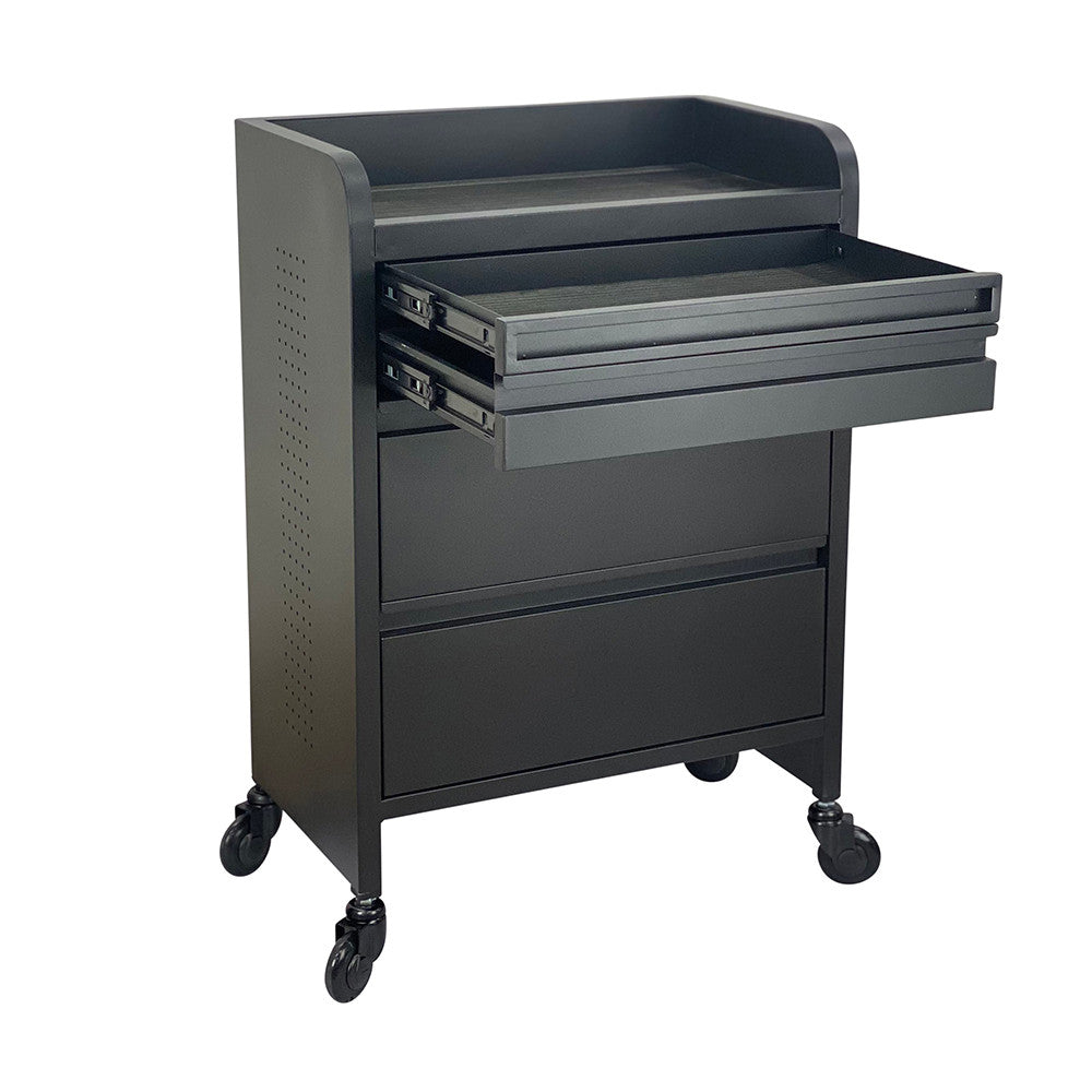 Fusion PLUS Black 4 Drawer Hairdressing Beauty Trolley - Click'n Clean Castor Wheels