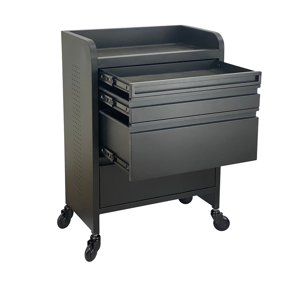Fusion PLUS Black 4 Drawer Hairdressing Beauty Trolley - Click'n Clean Castor Wheels