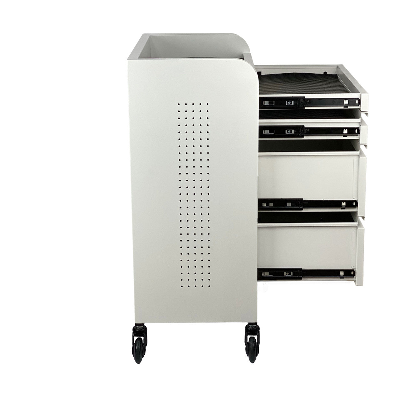 Fusion PLUS White 4 Drawer Hairdressing Beauty Trolley - Click'n Clean Castor Wheels