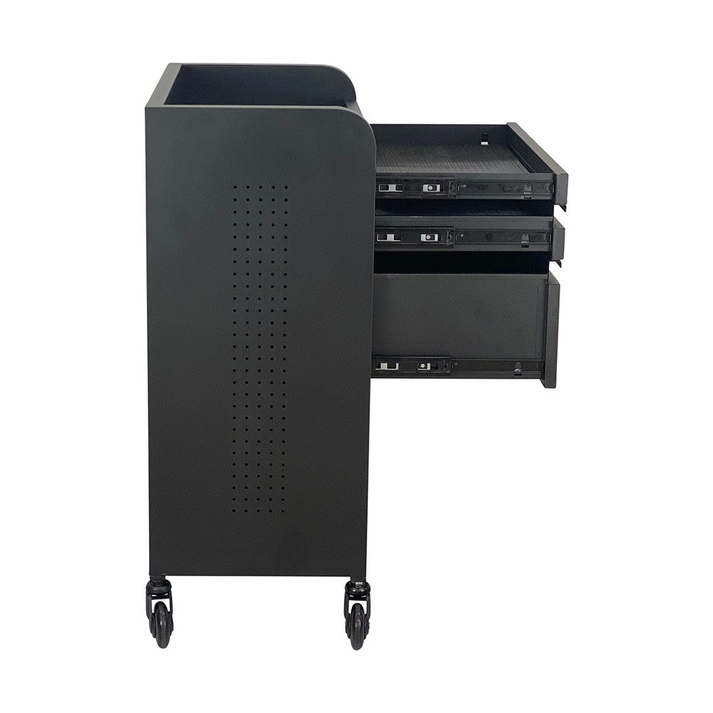 Fusion PLUS Black 4 Drawer Hairdressing Beauty Trolley - Click'n Clean Castor Wheels