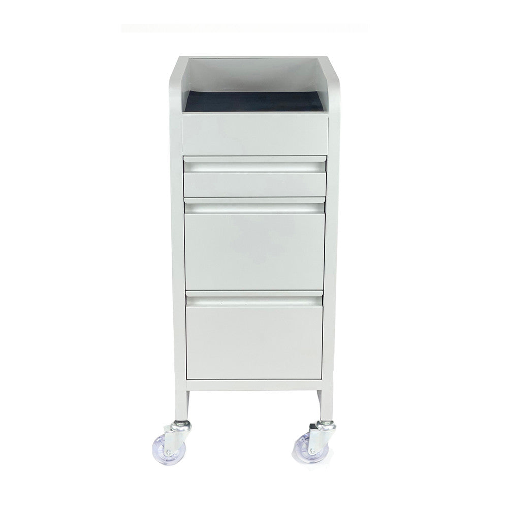 Fusion White 4 Drawer Salon Trolley - White - Clear Castor Wheels