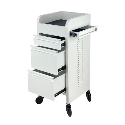 Fusion White 4 Drawer Salon Trolley - White - Click'n Clean Castor Wheels