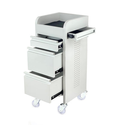 Fusion White 4 Drawer Salon Trolley - White - Clear Castor Wheels