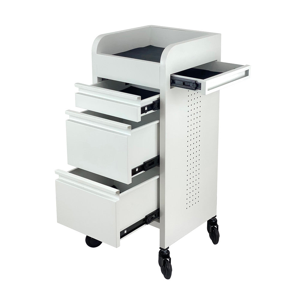 Fusion White 4 Drawer Salon Trolley - White - Click'n Clean Castor Wheels