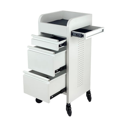 Fusion White 4 Drawer Salon Trolley - White - Click'n Clean Castor Wheels