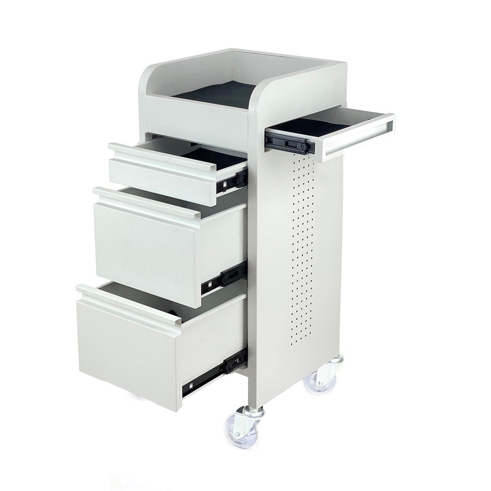 Fusion White 4 Drawer Salon Trolley - White - Clear Castor Wheels