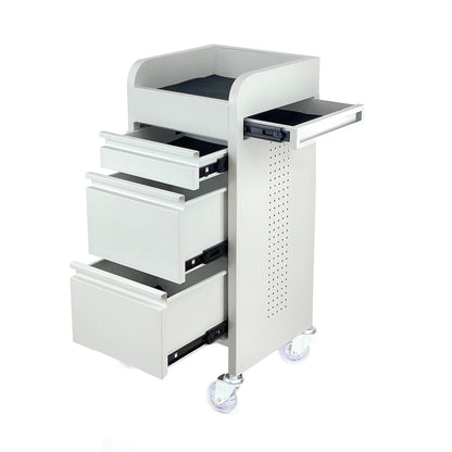 Fusion White 4 Drawer Salon Trolley - White - Clear Castor Wheels