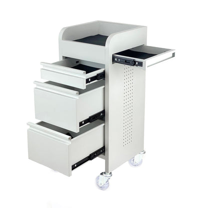 Fusion White 4 Drawer Salon Trolley - White - Clear Castor Wheels