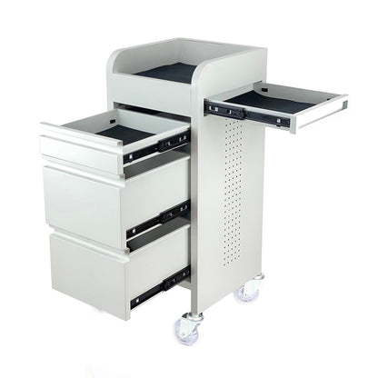 Fusion White 4 Drawer Salon Trolley - White - Clear Castor Wheels