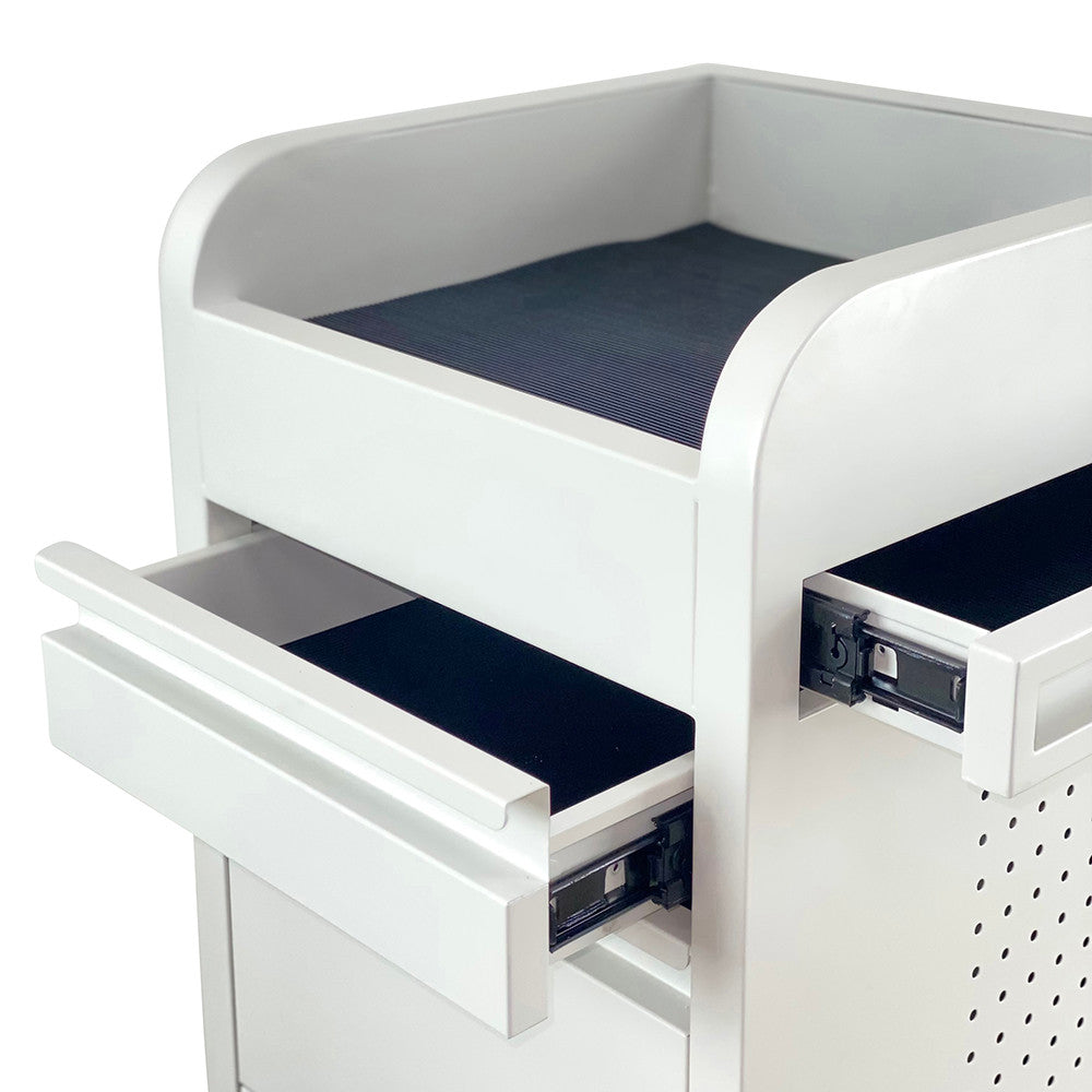 Fusion White 4 Drawer Salon Trolley - White - Clear Castor Wheels