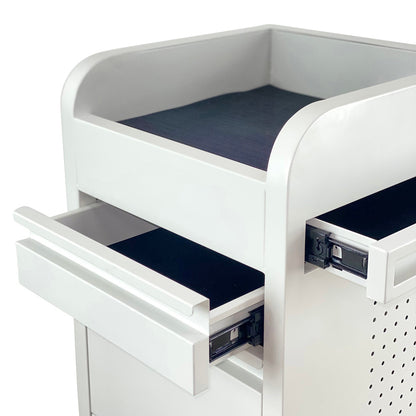 Fusion White 4 Drawer Salon Trolley - White - Clear Castor Wheels