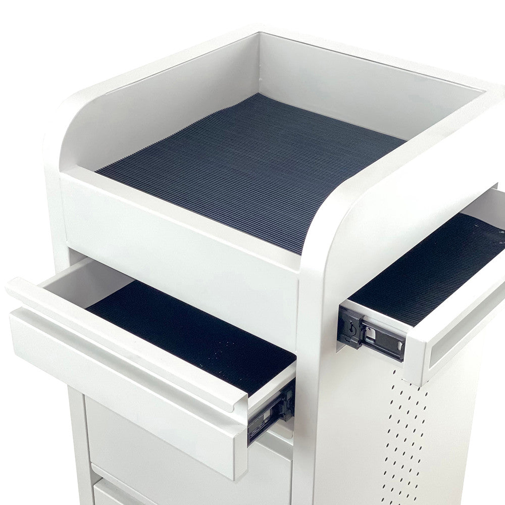 Fusion White 4 Drawer Salon Trolley - White - Click'n Clean Castor Wheels