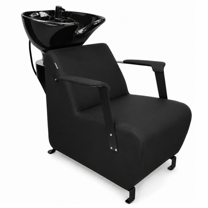 Black salon chair with black basin