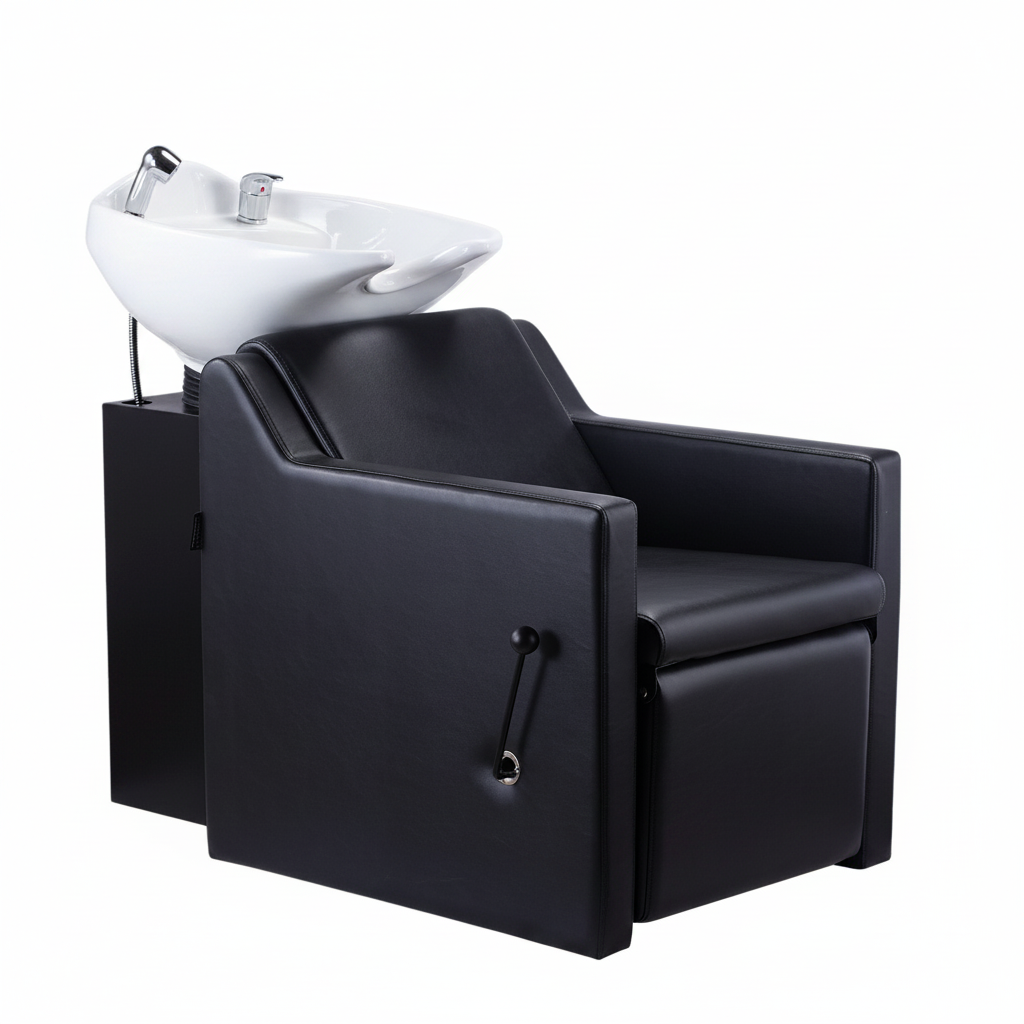 Black shampoo chair with white basin