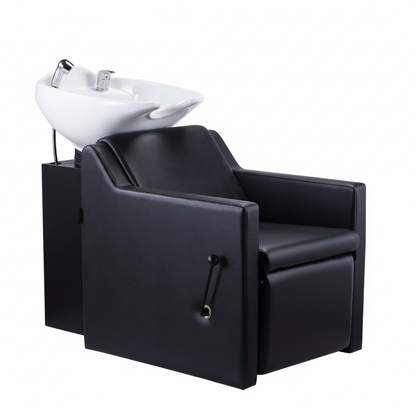 Black shampoo chair with white basin