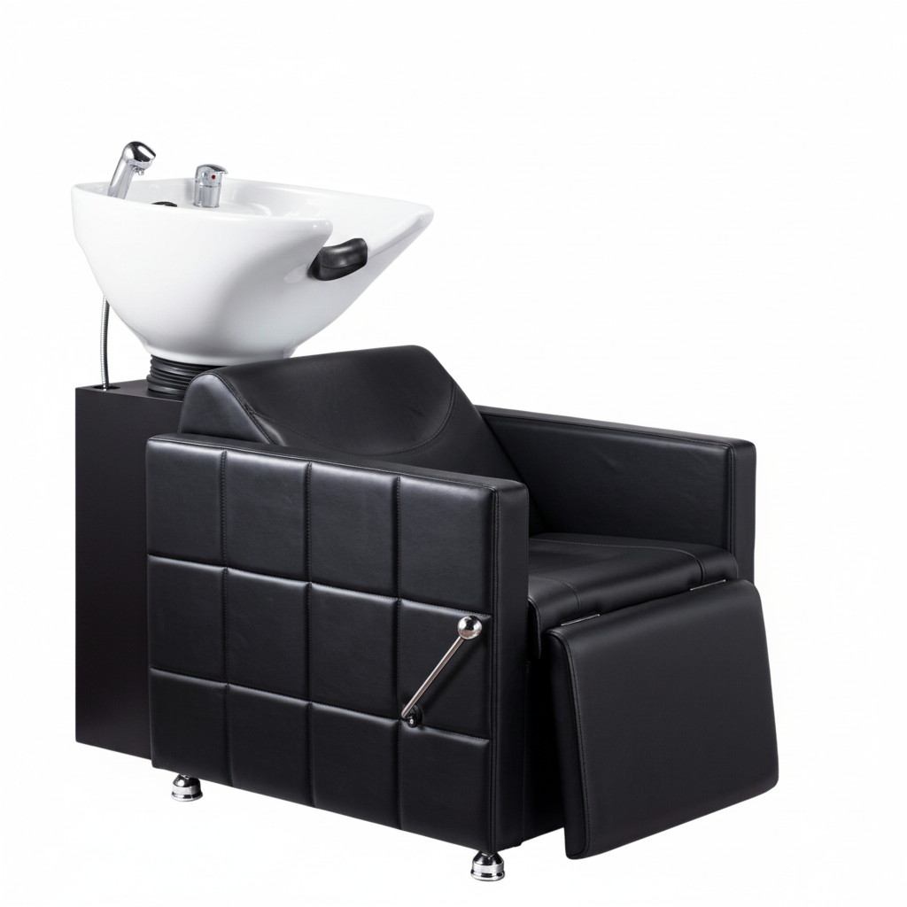 Black shampoo chair with white basin