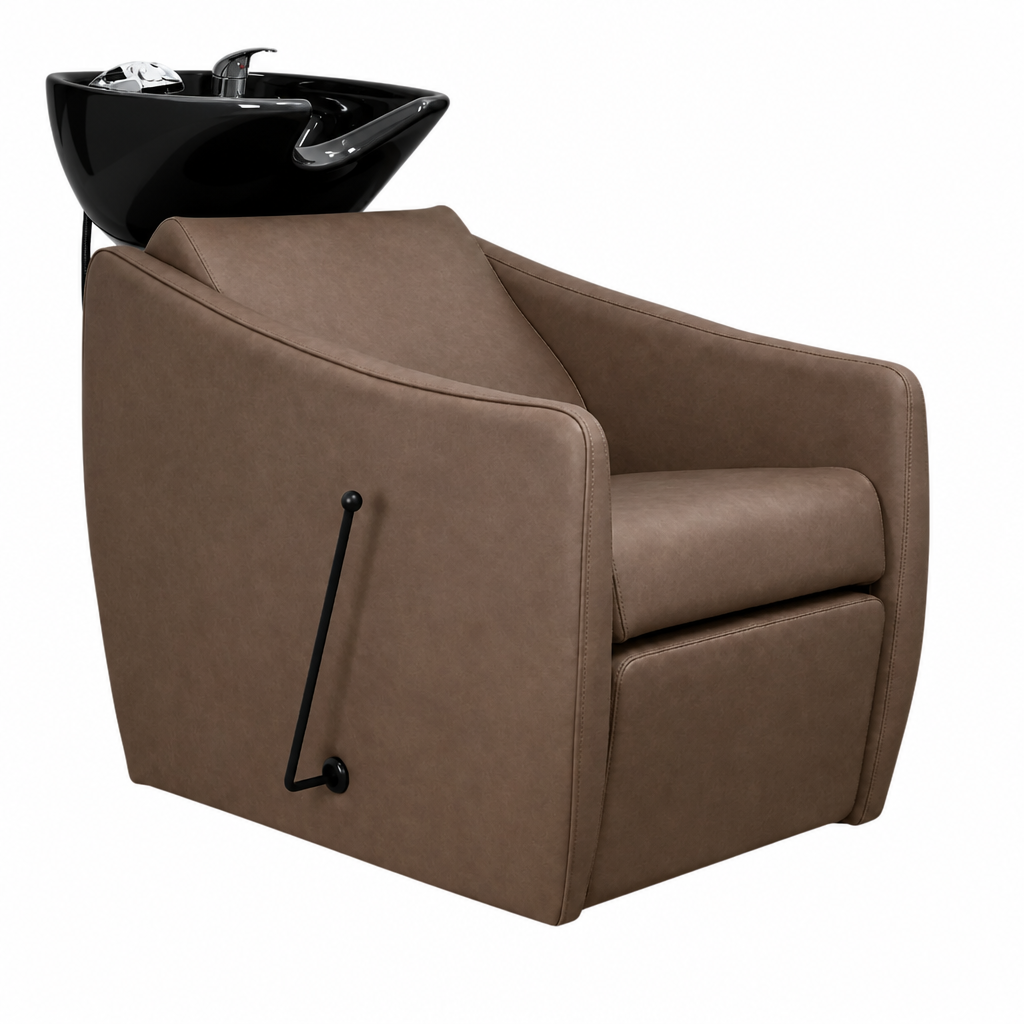 Brown salon chair with black basin
