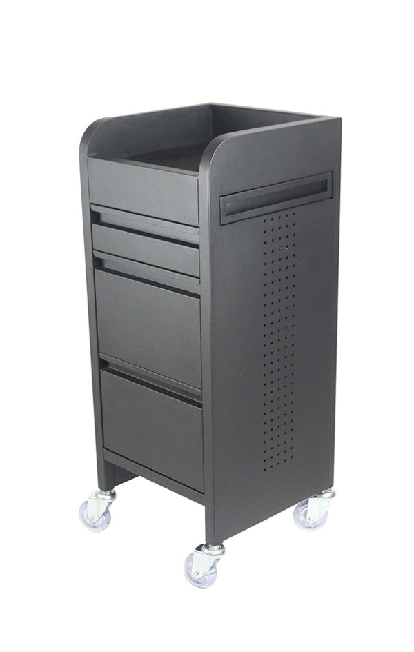 Fusion Black 4 Drawer Hairdressing Beauty Trolley - Clear Wheels