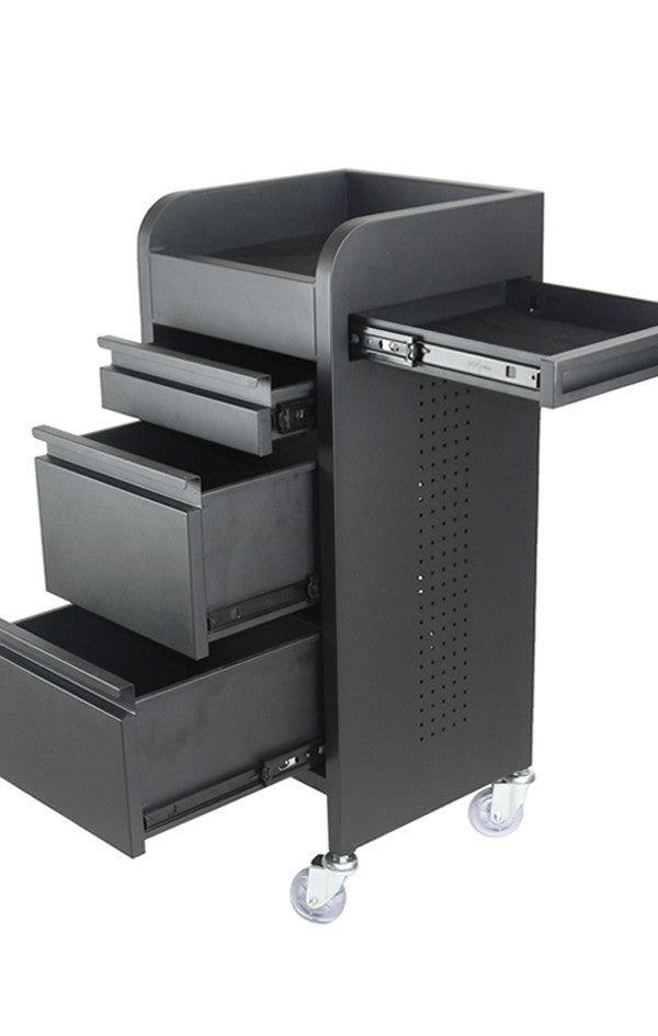 Fusion Black 4 Drawer Hairdressing Beauty Trolley - Black - Click'n Clean Castor Wheels