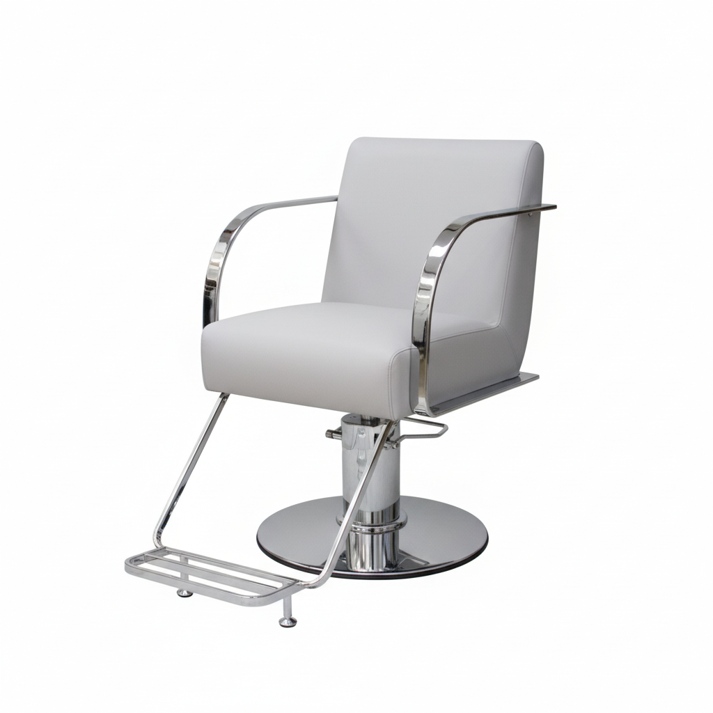 Grey Salon Chair with Footrest - Chrome