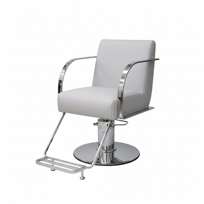 Grey Salon Chair with Footrest - Chrome