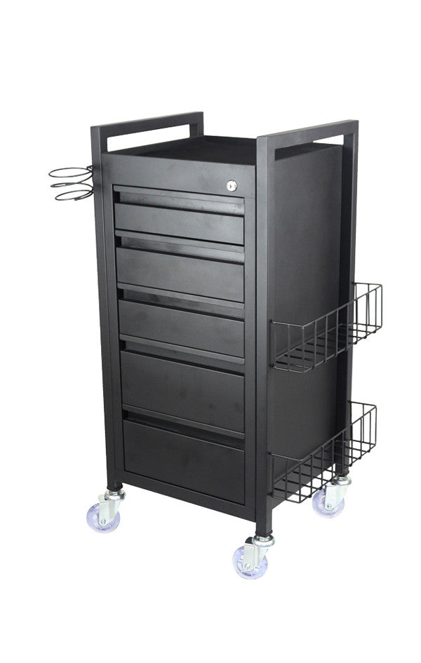 Midnight 5 Drawer Hairdressing Beauty Trolley - Black Frame