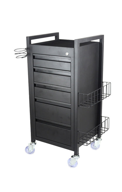 Midnight 5 Drawer Hairdressing Beauty Trolley - Black Frame