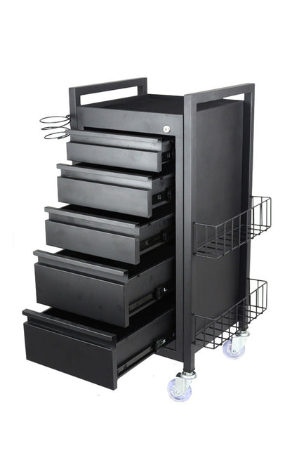 Midnight 5 Drawer Hairdressing Beauty Trolley - Black Frame - Click'nClean Castor Wheels