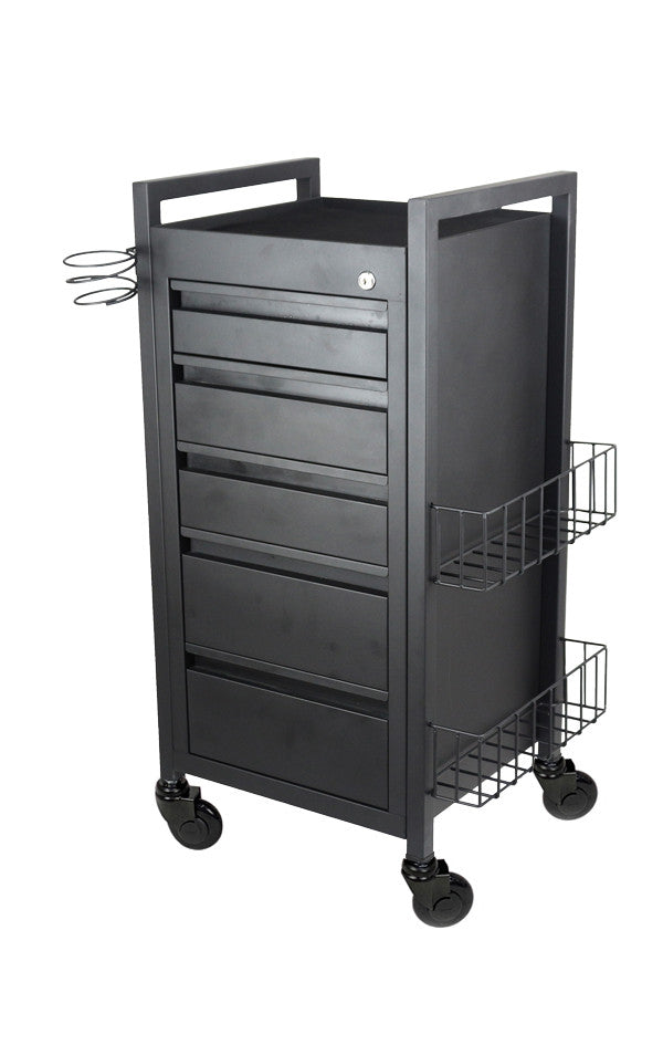 Midnight 5 Drawer Hairdressing Beauty Trolley - Black Frame - Click'nClean Castor Wheels