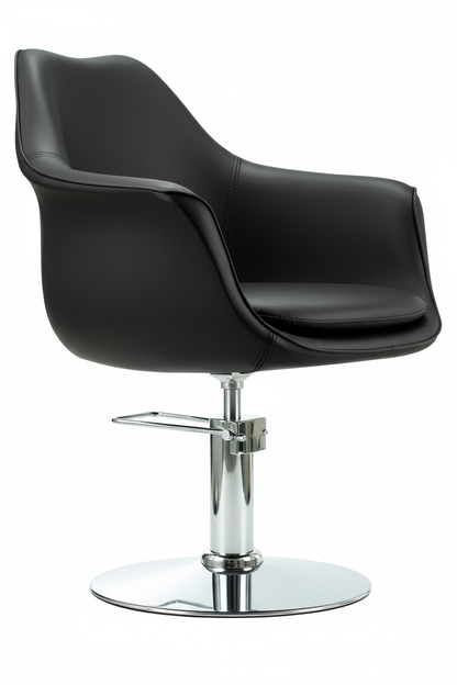 Side angle - black leather, chrome base
