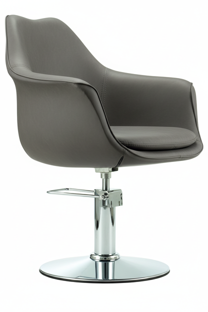 Side angle - grey leather, chrome base