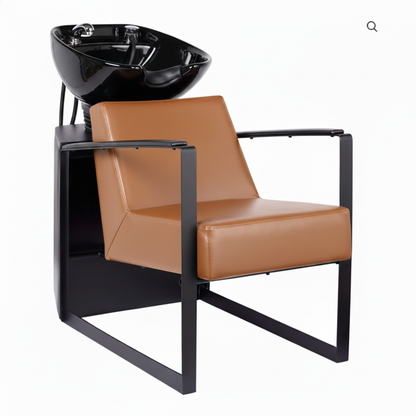 Tan salon chair with black basin