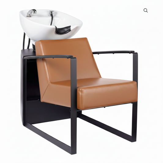 Tan salon chair with white basin