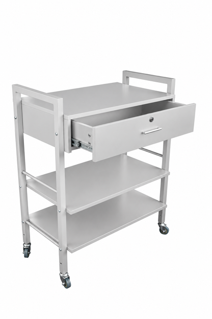 White trolley angled view with drawer open
